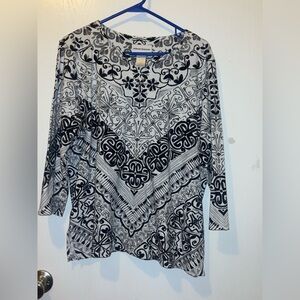 Alfred Dunner black and white three-quarter sleeve top